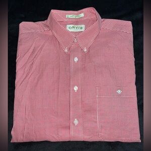 Orvis Men’s Long Sleeve Button up Shirt, Size XL, Gingham Plaid Red/White